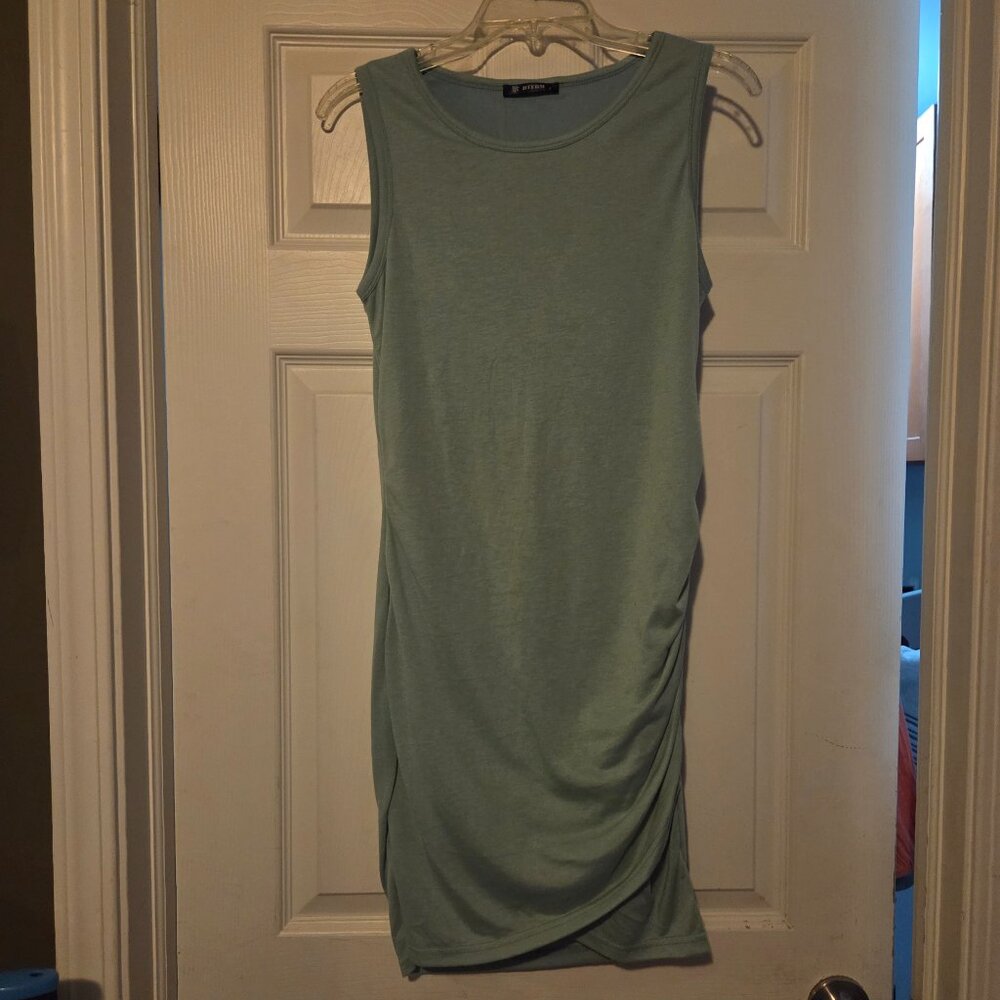 BTFBM Sleeveless, Ruched Dress, Seafoam Green, Size Small
